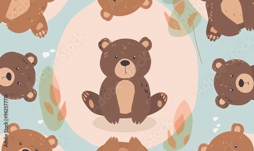 Realistic cartoon avatar of cute brown bear animal on simple minimalist background Generate AI