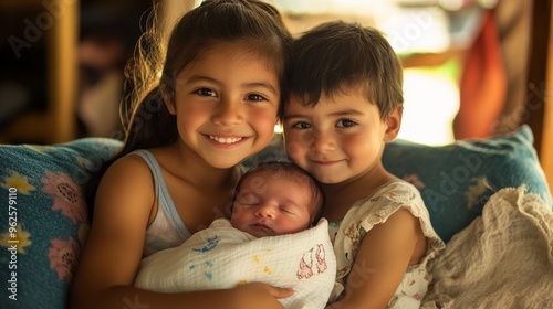 Celebrating New Life: South American Siblings Embrace Joyful Moment in Vibrant Family Glow