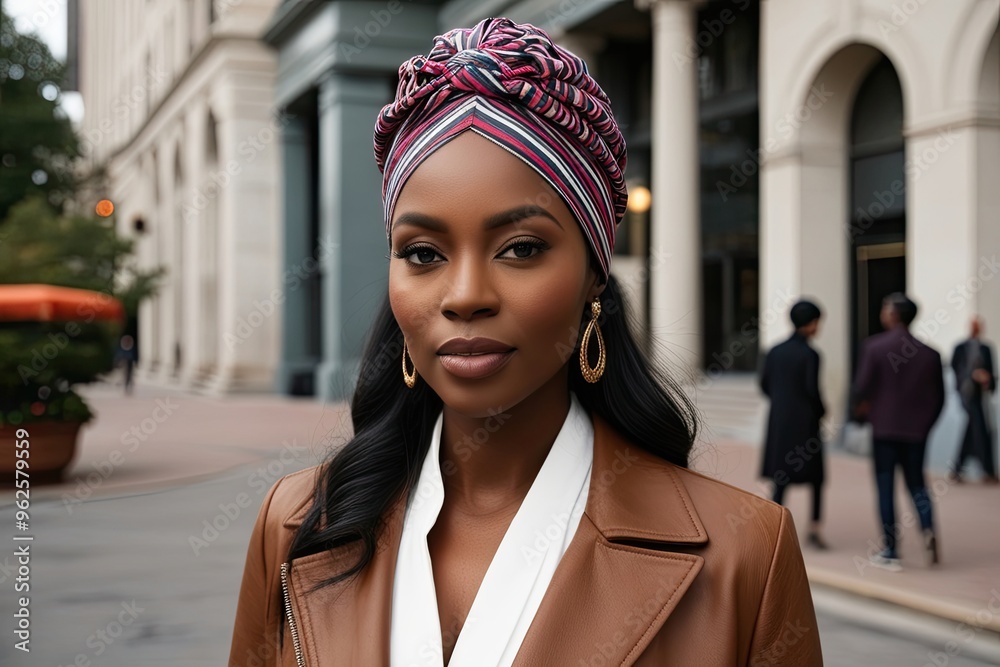 Portrait of a Stylish Cultural Black Woman in a Fashionable Turban Portrait of a Stylish Cultural Black Woman in a Fashionable Turban
