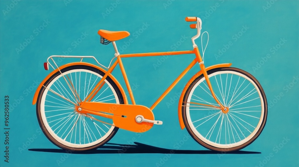 Fototapeta premium A bright orange bicycle with a blue background