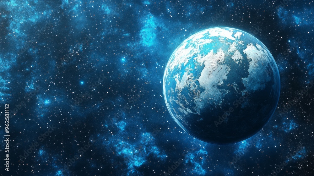 Fototapeta premium A blue planet in the middle of a starry sky