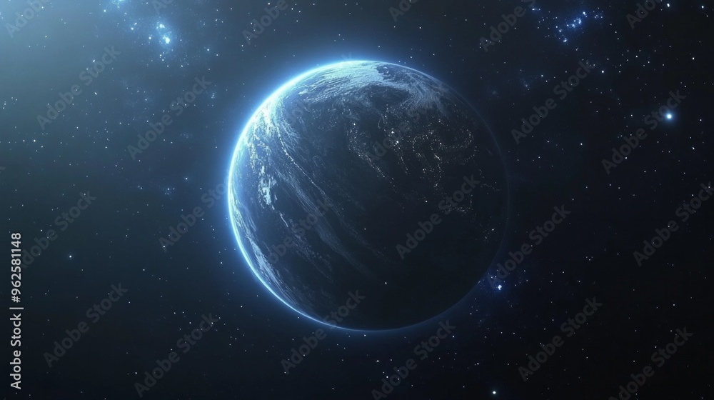 Obraz premium A blue planet in the middle of a dark sky