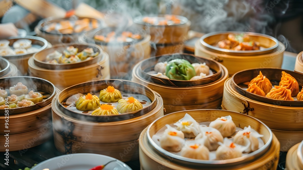 Steaming Dim Sum in Bamboo Baskets Steaming Dim Sum in Bamboo Baskets