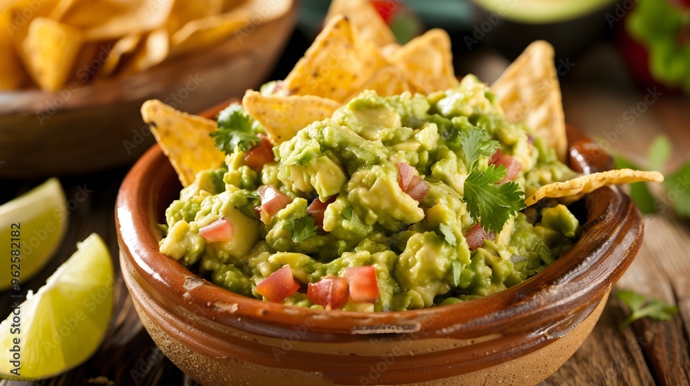 Guacamole Dip with Tortilla Chips and Lime Wedges Guacamole Dip with Tortilla Chips and Lime Wedges