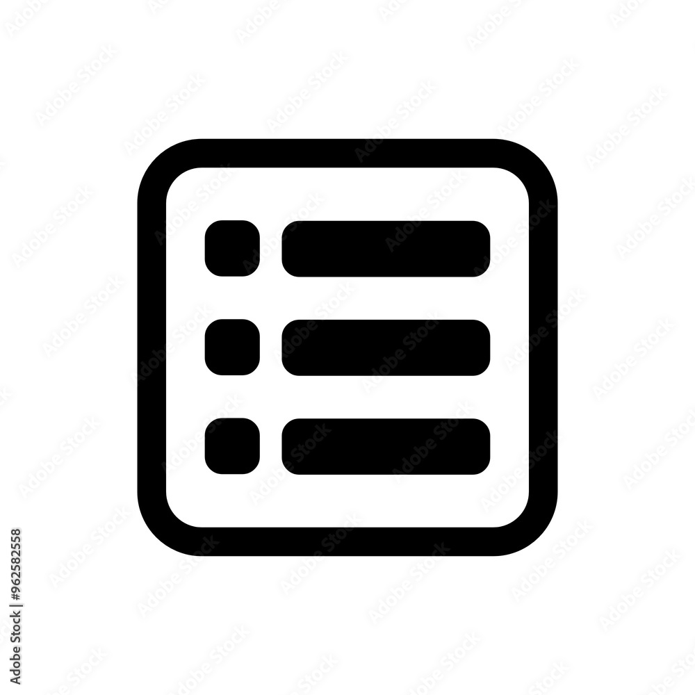 Rectangle list icon in black and outline style Rectangle list icon in black and outline style