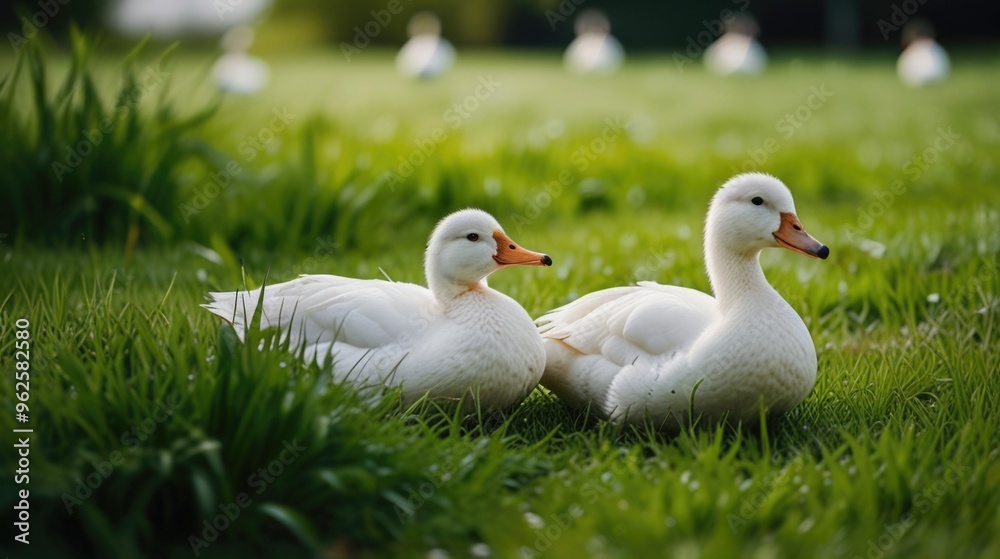 white ducks on a green grass white ducks on a green grass