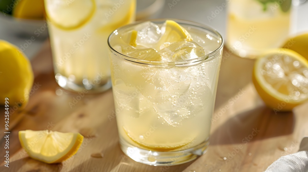 Refreshing Lemonade with Ice and Lemon Slices Refreshing Lemonade with Ice and Lemon Slices