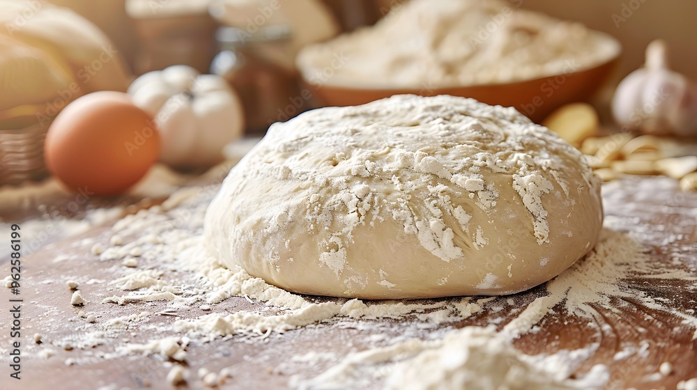 Fototapeta premium Preparing fresh bread dough with flour and yeast