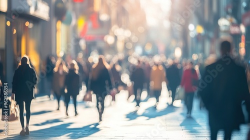 Blurred City Street with People Walking