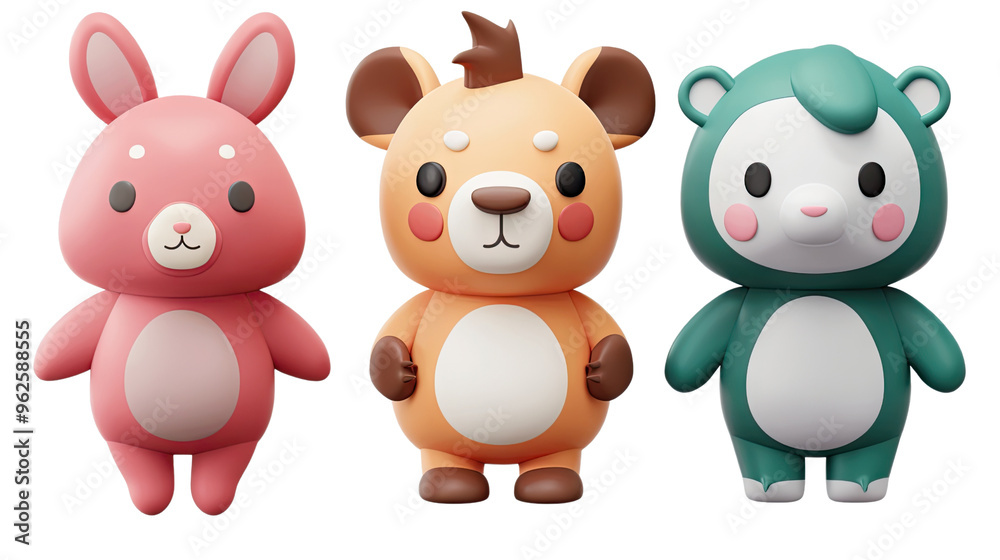 Fototapeta premium set of bunny toys for childern cut out and isolated over a transparent PNG background