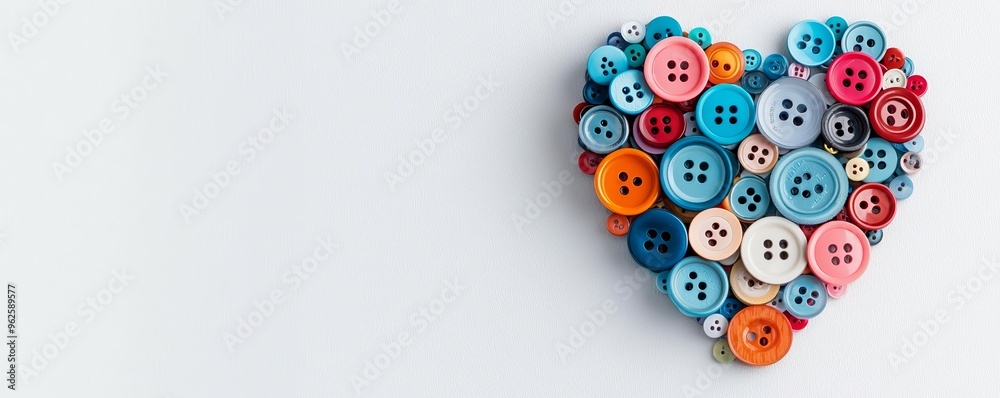 A vibrant heart shape made of colorful buttons on a clean white background, perfect for crafting and DIY concepts A vibrant heart shape made of colorful buttons on a clean white background, perfect for crafting and DIY concepts