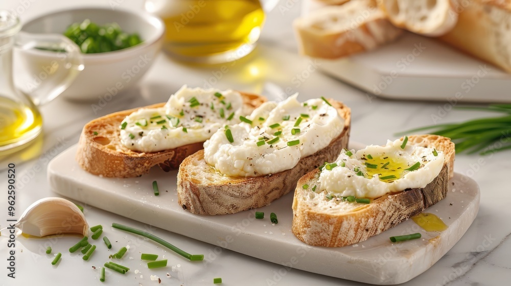 Garlic jam spread on warm toasted bread, with a sprinkle of chives and a drizzle of olive oil around. Garlic jam spread on warm toasted bread, with a sprinkle of chives and a drizzle of olive oil around.