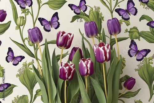 Beautiful Tulip and Butterfly Illustration for Nature Inspired Wallpaper Design