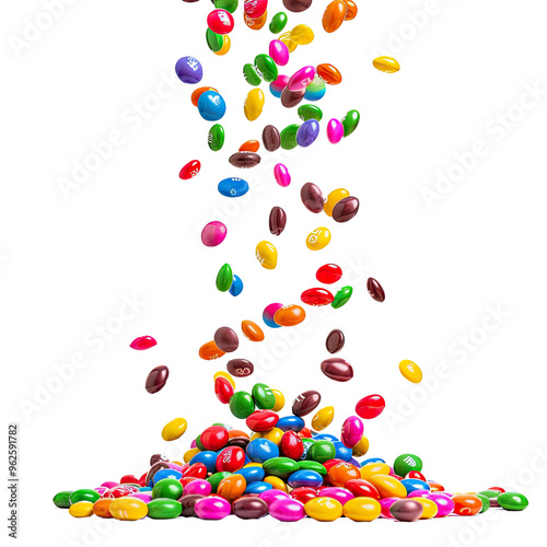 colorful candies falling cut out isolated over a transparent png background