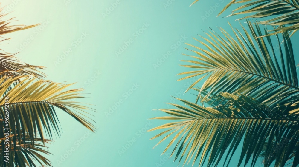 Fototapeta premium A palm tree with its leaves spread out in the sun
