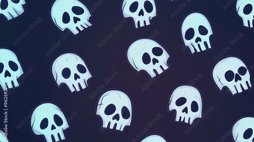 Get ready for Halloween with a haunting background of eerie skulls glowing in the dark, perfect for your spooky designs