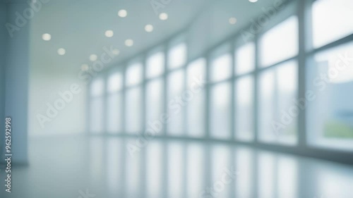 Abstract Office Hallway with Windows and Light Reflections
