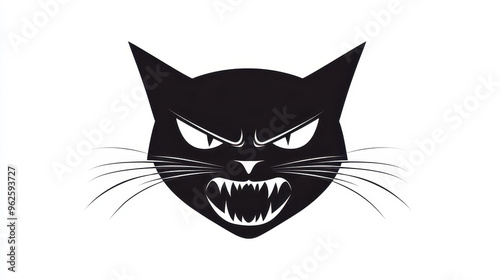 Fierce black cat face hissing with attitude, perfect for Halloween decor. Realistic ink sketch captures its mystique.