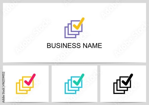 Tick Check Mark on Square Layers Sheet Logo Design