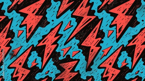 pattern red and blue lightning bolts