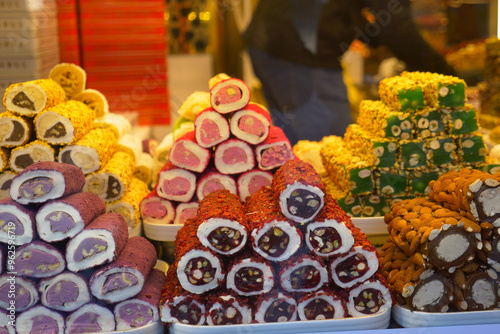 Turkish traditional sweet Turkish delight sold in the market