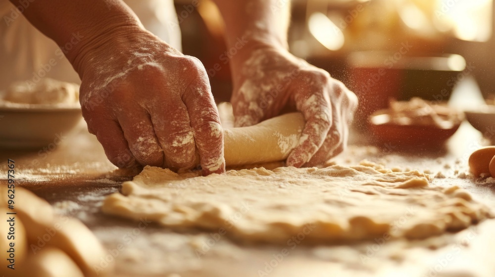 Hands Shaping Dough for Baking with Flour Dust Hands Shaping Dough for Baking with Flour Dust