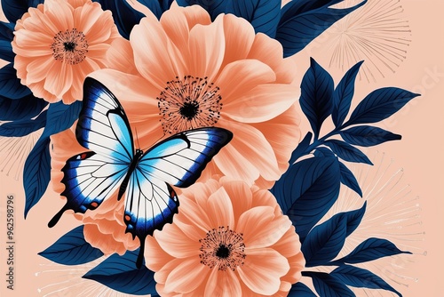 Stunning Peach and Indigo Floral Arrangement Featuring a Beautiful Butterfly