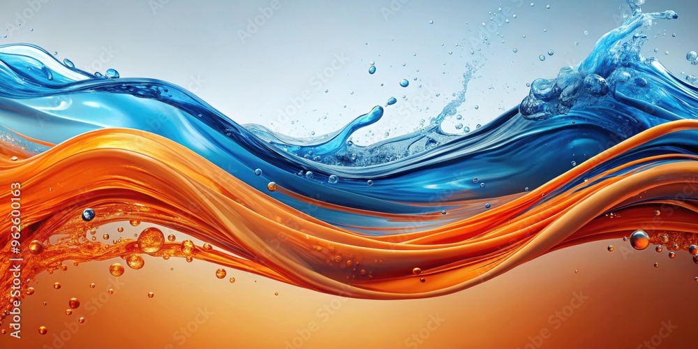 Abstract orange and blue wave painting with water droplets on both sides, water, drops, abstract, art, painting, orange, blue Abstract orange and blue wave painting with water droplets on both sides, water, drops, abstract, art, painting, orange, blue