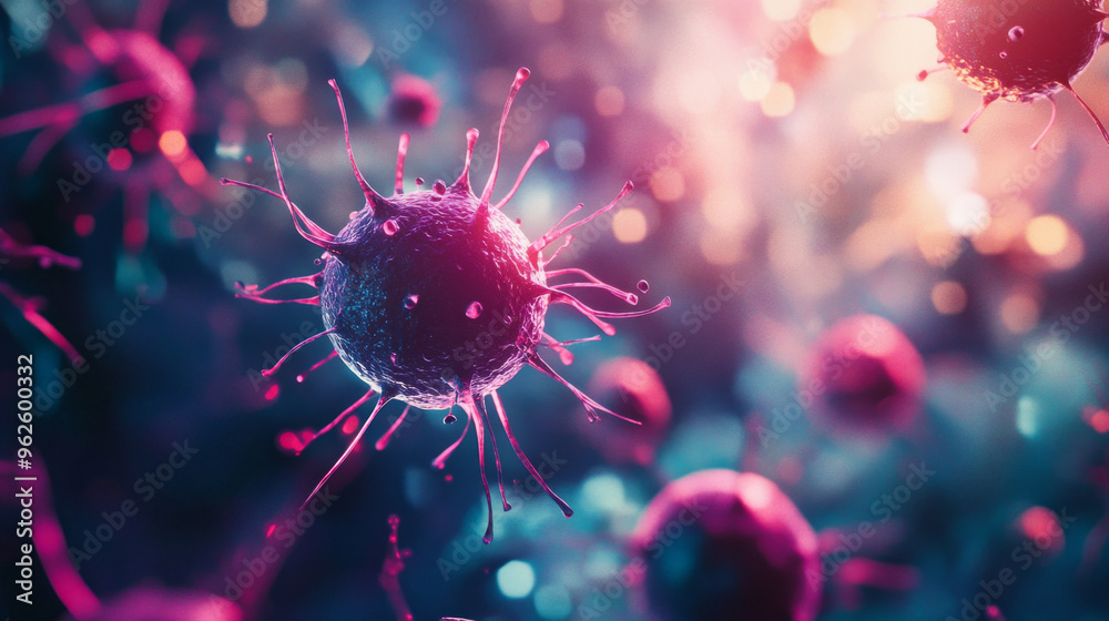 A close up of a virus with a pinkish hue A close up of a virus with a pinkish hue