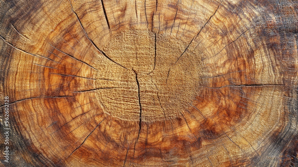 Naklejka premium Abstract close-up of a rough-cut wooden board with visible saw marks and natural grain patterns.