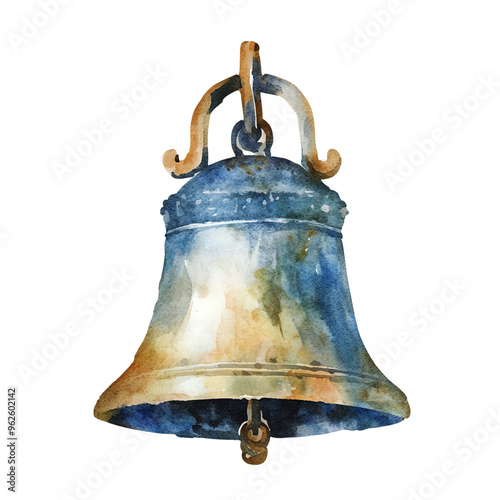 A beautiful watercolor painting of a vintage bell.