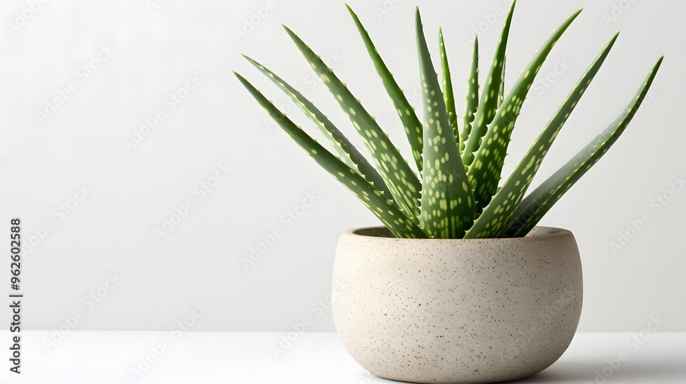 Aloe vera plant in separate pots, featuring green leaves and spiky textures, isolated and decorative houseplants commonly seen in gardens or indoor spaces