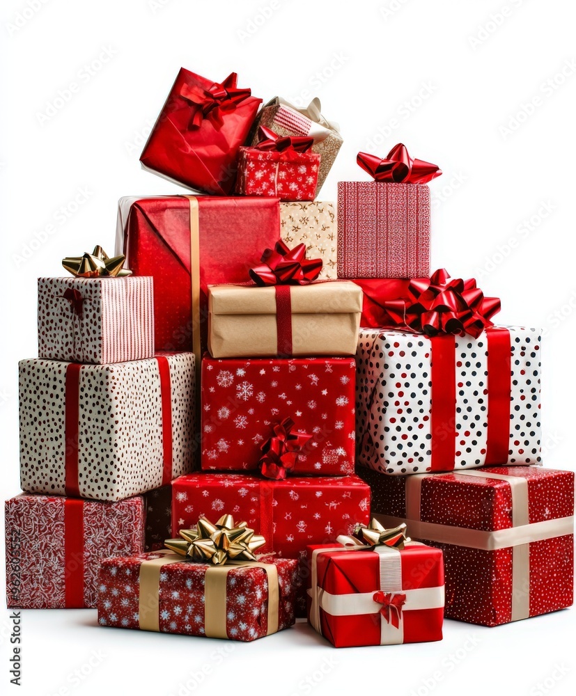 Fototapeta premium pile of christmas gifts isolated on white background