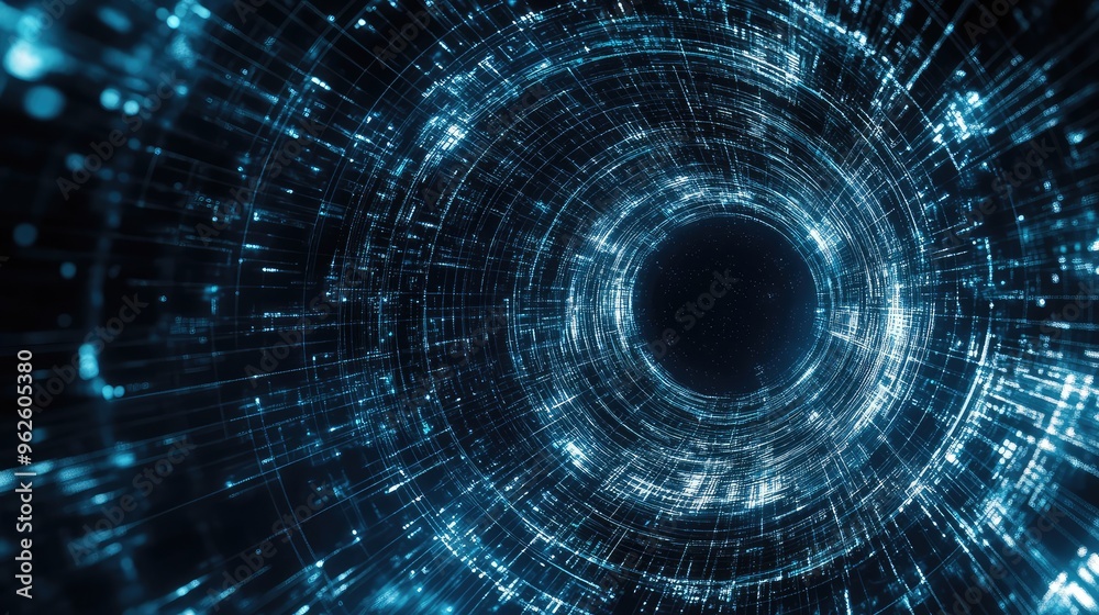 Bird-eye view of a digital vortex, with converging technology lines creating a powerful sense of digital motion and flow Bird-eye view of a digital vortex, with converging technology lines creating a powerful sense of digital motion and flow