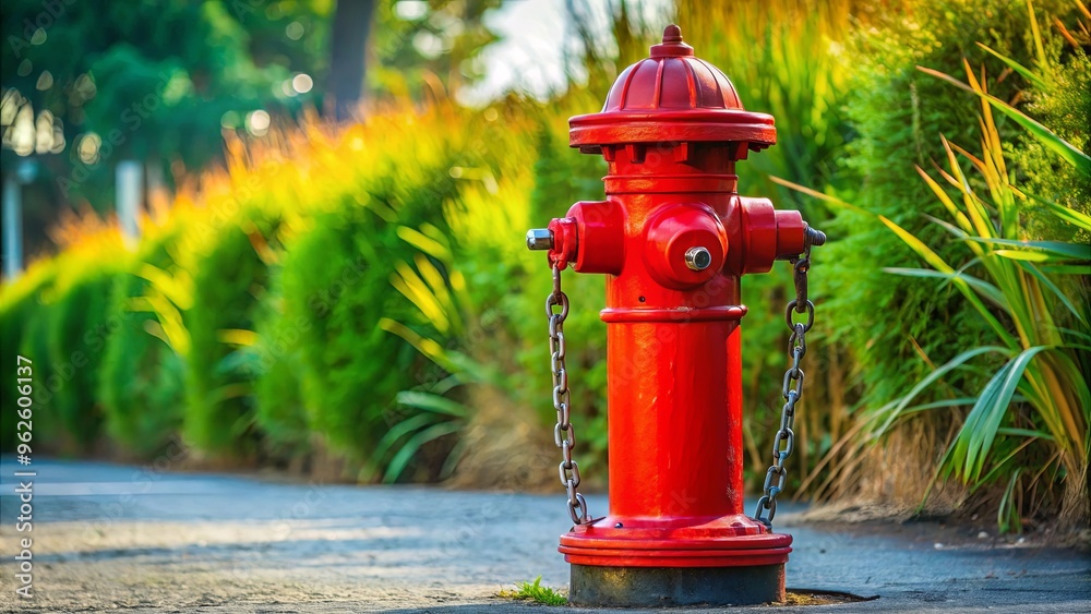 An above-ground water column for firefighting with a red hydrant and silver pole An above-ground water column for firefighting with a red hydrant and silver pole