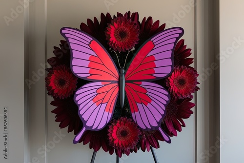 Vibrant Flower Arrangement Featuring Stunning Butterfly in Red and Purple