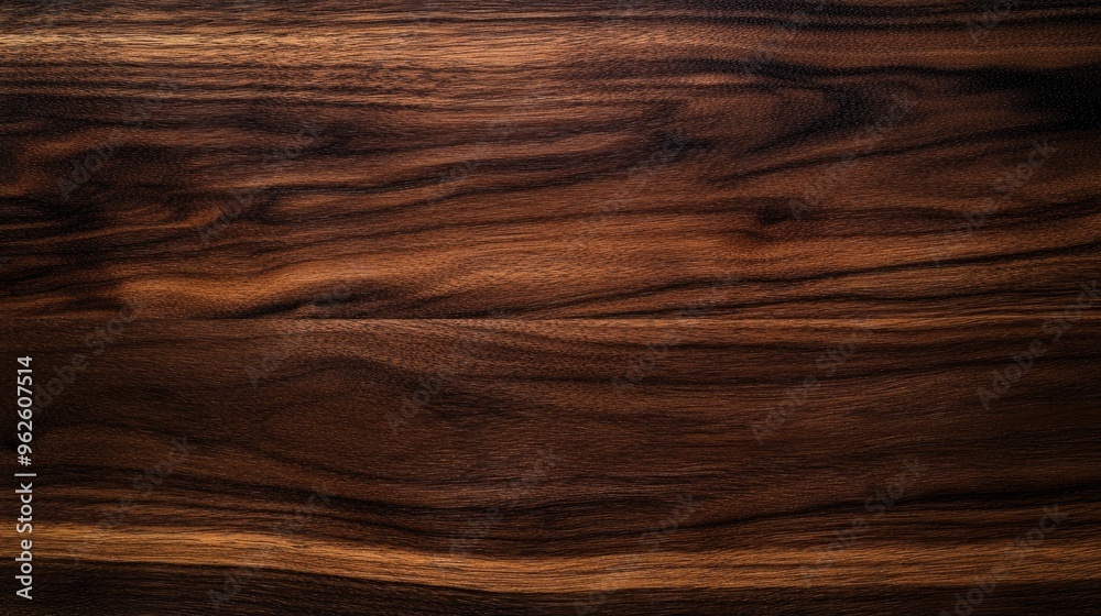 Fototapeta premium Dark walnut wood background with a polished surface, highlighting the rich, deep color and fine details.