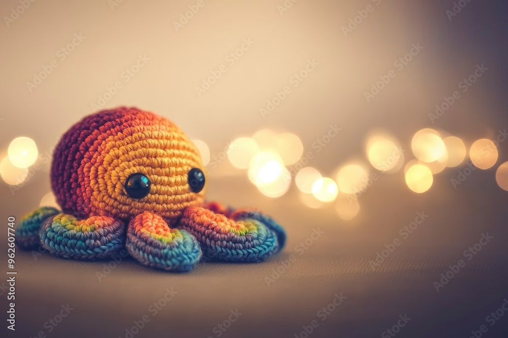 Crochet Octopus Toy with Bokeh Lights Crochet Octopus Toy with Bokeh Lights