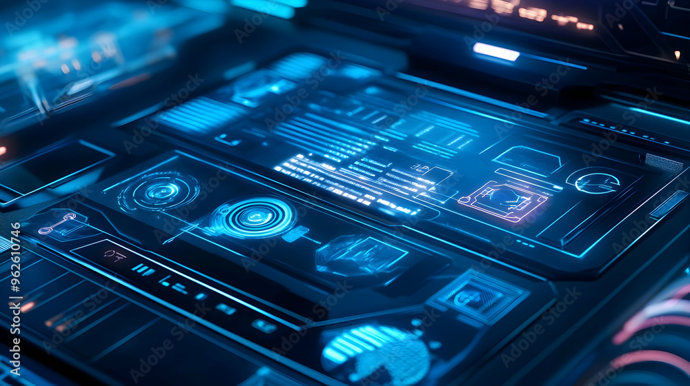 Abstract Blue Futuristic Interface - 3D Illustration Abstract Blue Futuristic Interface - 3D Illustration