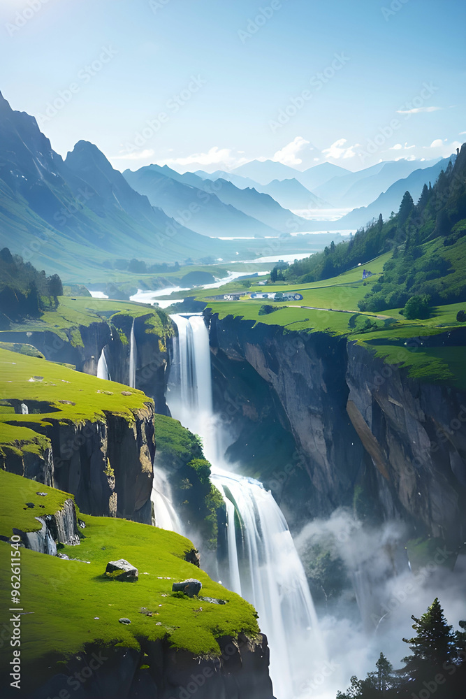 Fototapeta premium A breathtaking landscape of rolling hills and lush greenery.