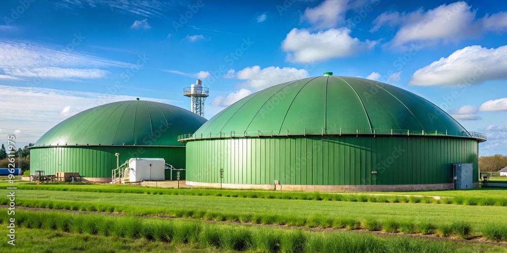 Obraz premium A biogas plant using organic waste to produce renewable energy