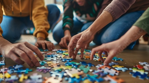 Friends doing a puzzle together