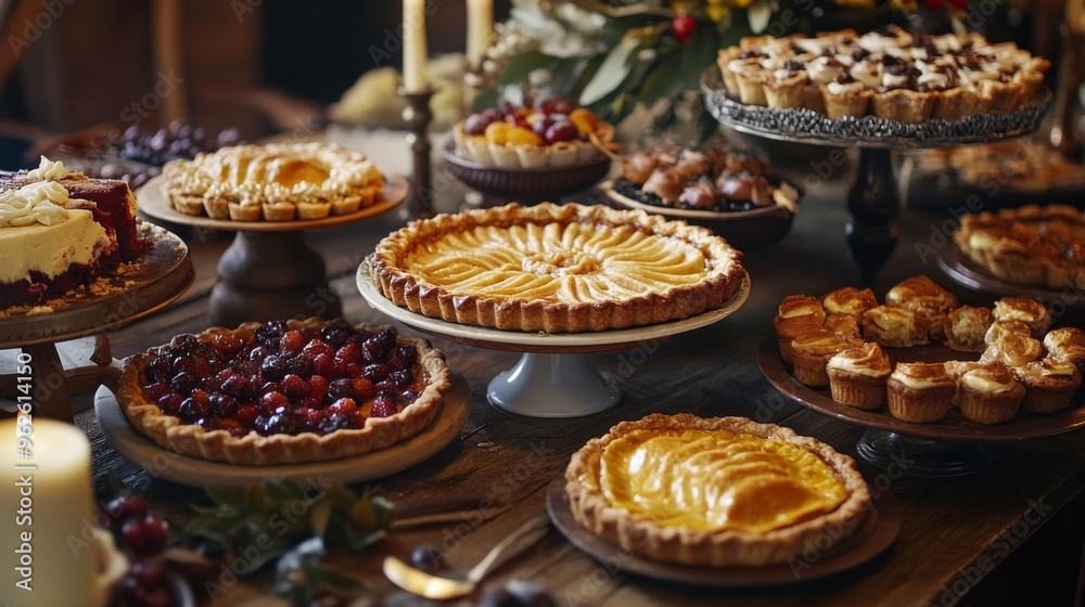 Assorted Fruit Pies and Tarts on a Wooden Table Assorted Fruit Pies and Tarts on a Wooden Table