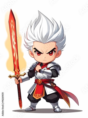 a boy who holds a legendary sword, his name is cahyono, the greatest fire effect sword