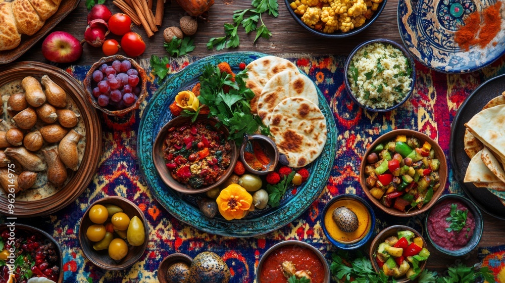 A Table Spread of Middle Eastern Dishes A Table Spread of Middle Eastern Dishes