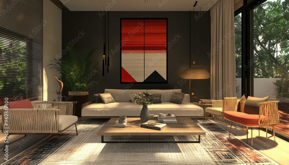 Fototapeta premium Modern living room with contemporary furniture and artwork
