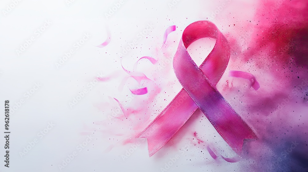 Pink breast cancer awareness ribbon with colorful splash Pink breast cancer awareness ribbon with colorful splash
