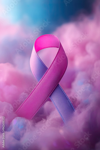Pink and blue awareness ribbon in soft pastel clouds