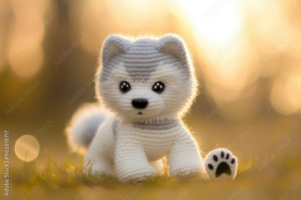 Adorable Crochet Husky Puppy Toy in Golden Sunset Light Adorable Crochet Husky Puppy Toy in Golden Sunset Light
