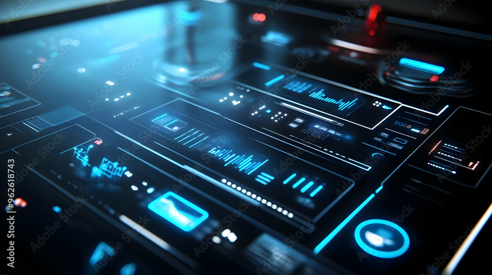Futuristic Technology Interface with Blue Lights - 3D Illustration